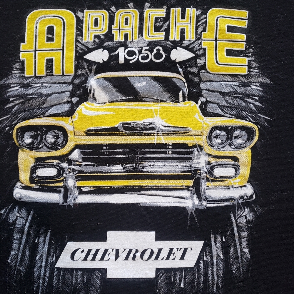 GM Chevrolet Shirt. Apache 1958. Black and Yellow. 3XL. Graphic Tee.